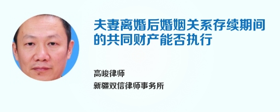 夫妻离婚后婚姻关系存续期间的共同财产能否执行