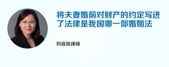 将夫妻婚前对财产的约定写进了法律是我国哪一部婚姻法