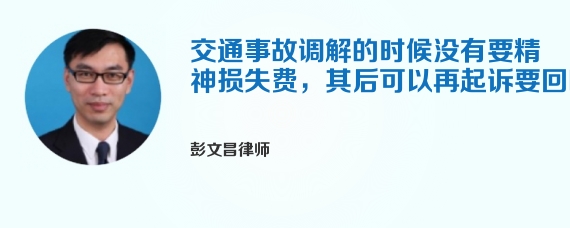 交通事故调解的时候没有要精神损失费，其后可以再起诉要回吗