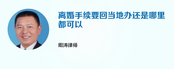 离婚手续要回当地办还是哪里都可以